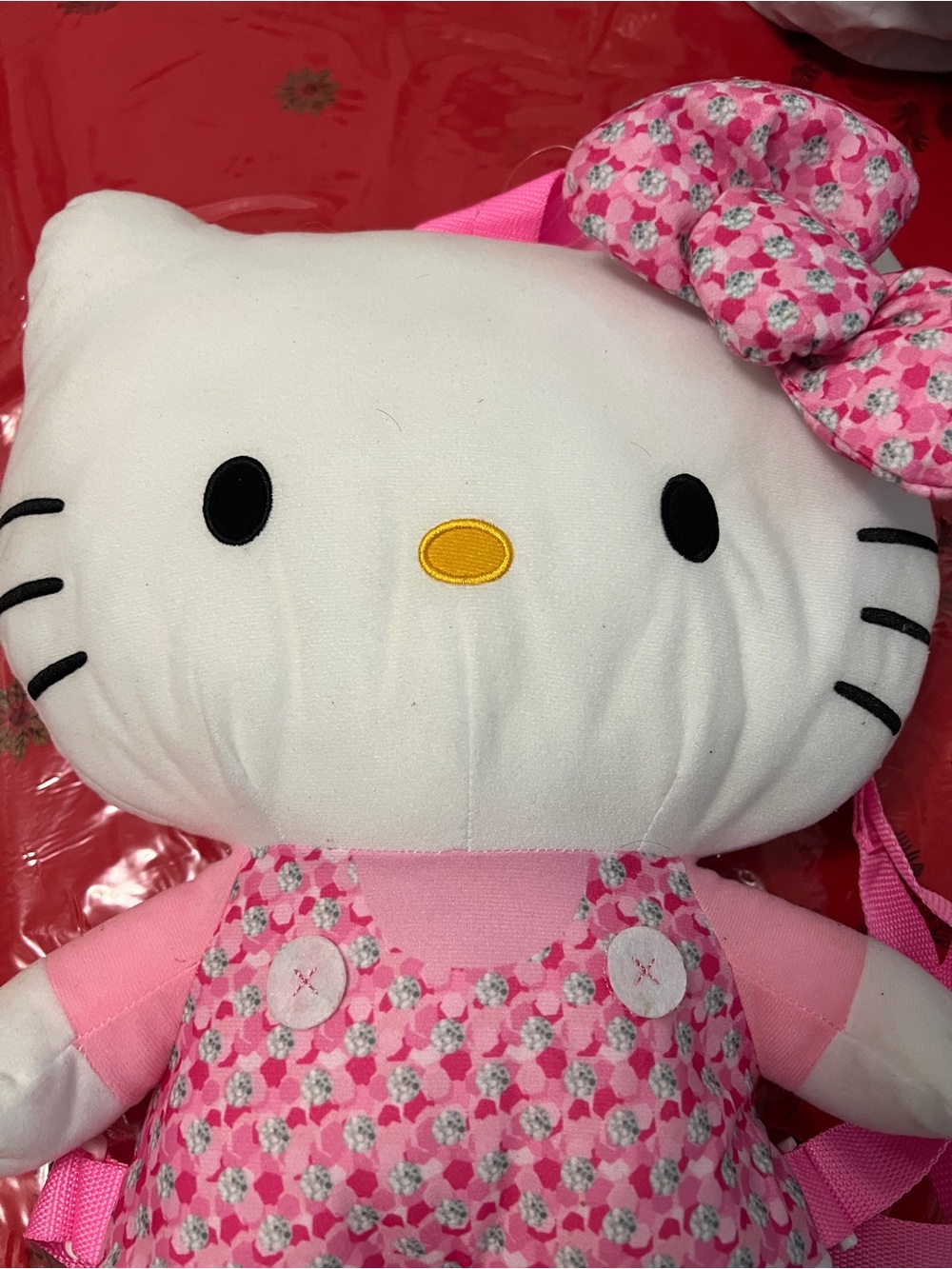 Hello Kitty Plush Backpack Sanrio Pink Floral Jumper Stuffed Animal Bag 16 inch